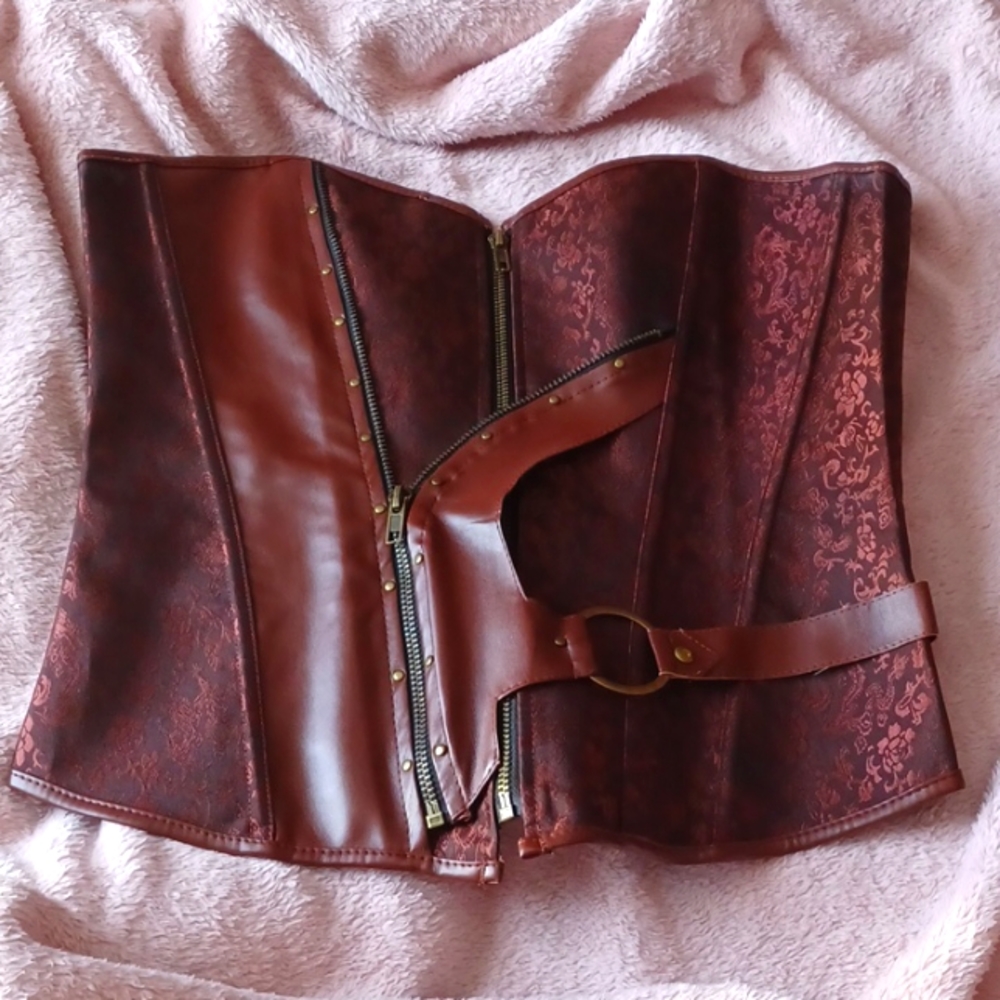 Brown Faux Leather Corset